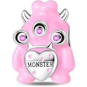 Pink Skin Monster Cute Animal DIY Charm Pendant, 925 Sterling Silver Pendant